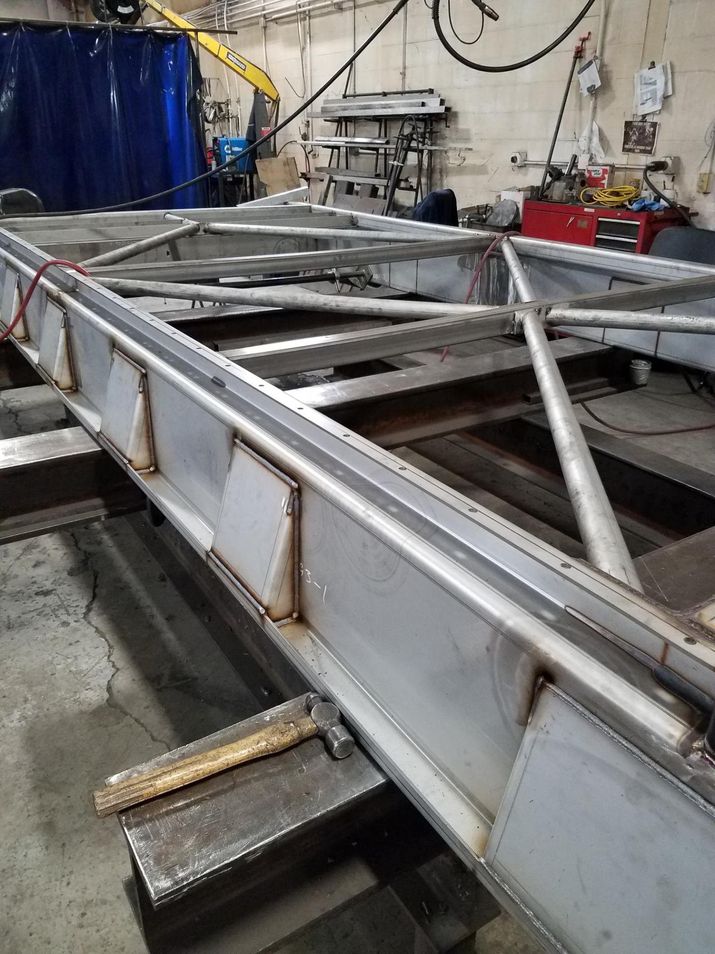 Team assembling a steel frame