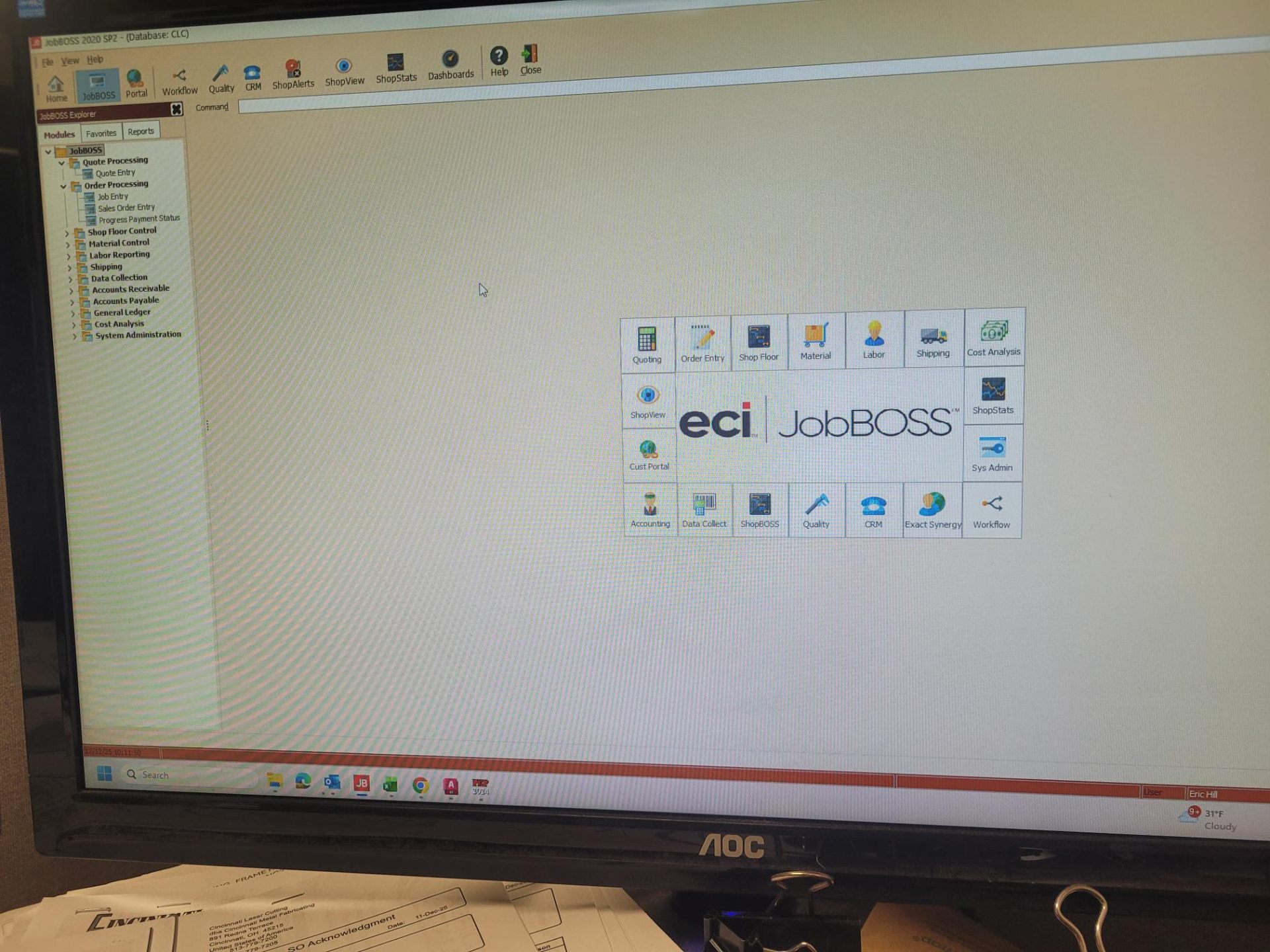 JobBOSS ERP system interface for job scheduling and tracking