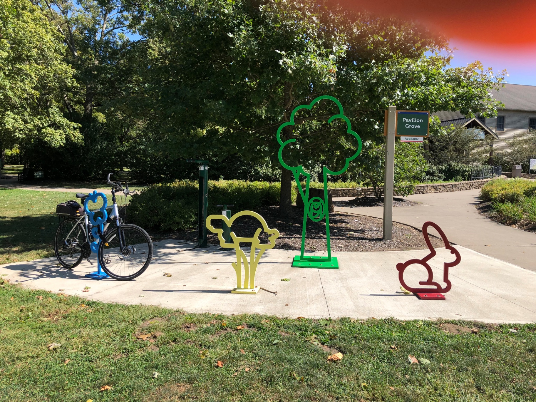 Custom decorative bike racks at Sharon Woods park
